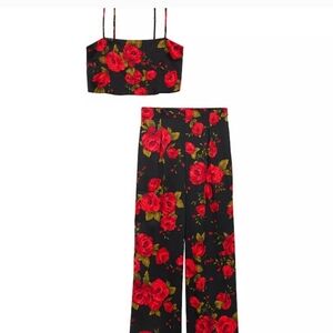 Victoria's Secret Black and Red Floral Pajama Set